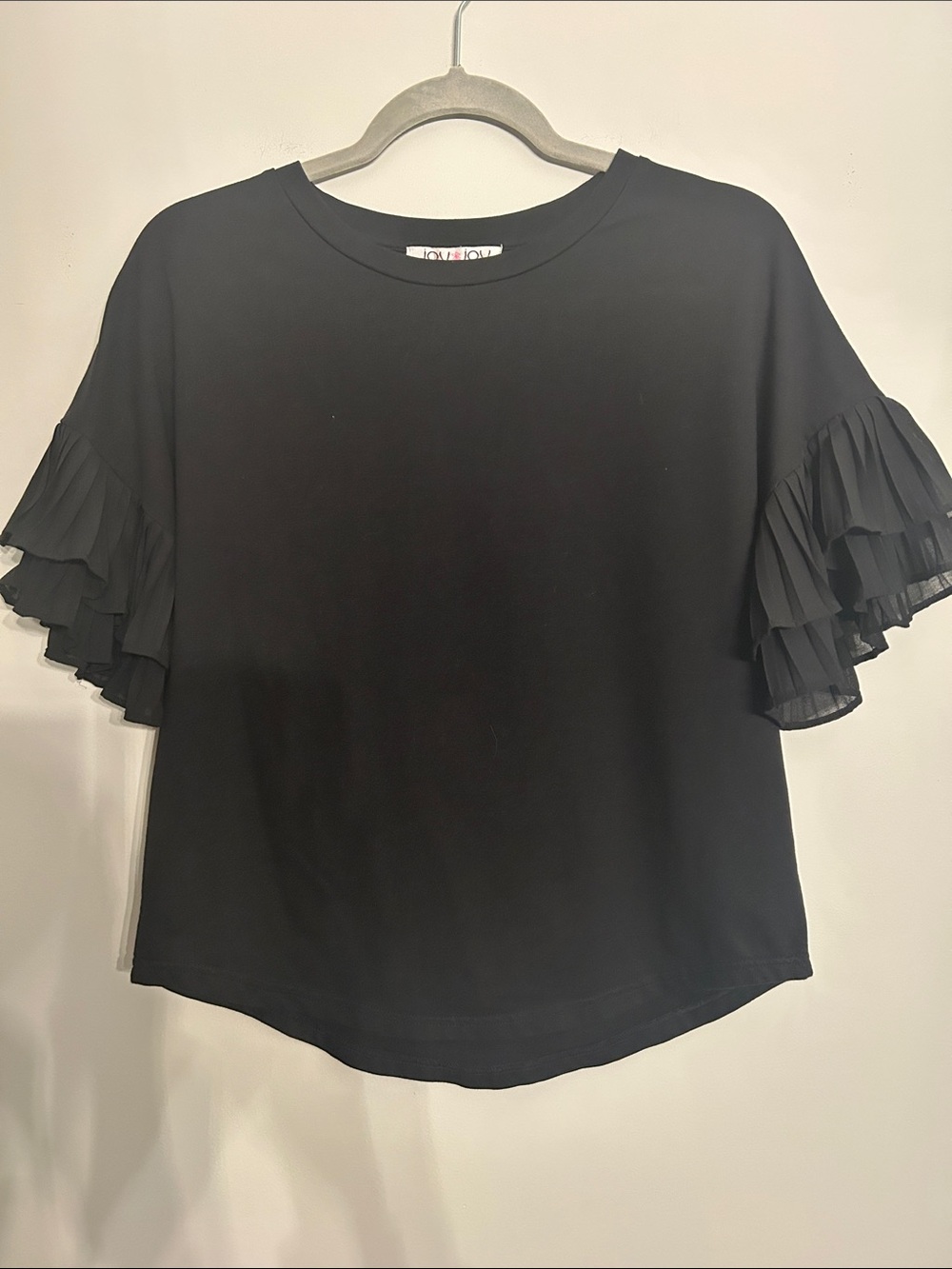 Joy Joy Black Short Sleeve Tee with Layered Ruffle Sleeves